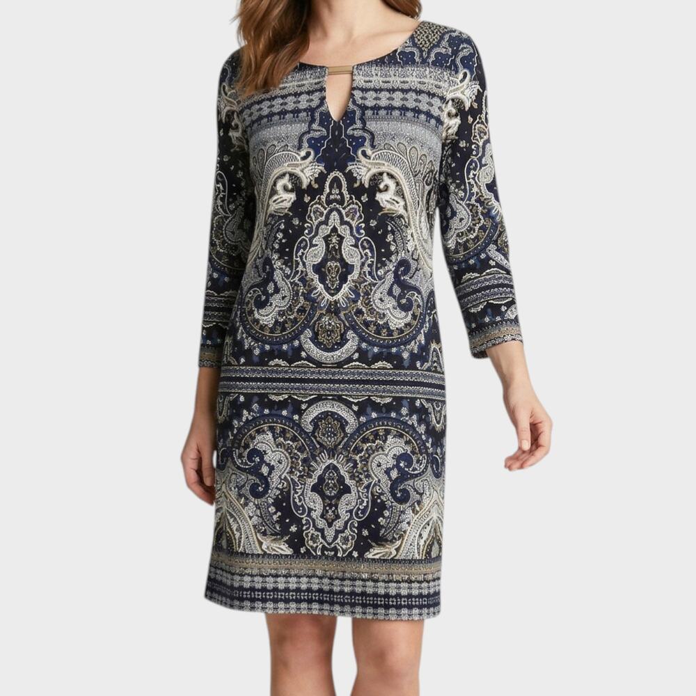 INC International Concepts Medium 3/4 Sleeve Shift Dress Scoop Neckline